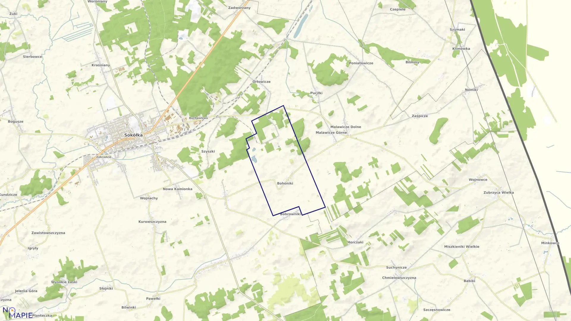 Mapa obrębu BOHONIKI w gminie Sokółka