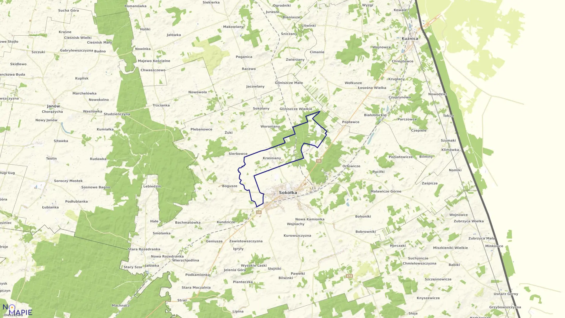 Mapa obrębu KRAŚNIANY w gminie Sokółka