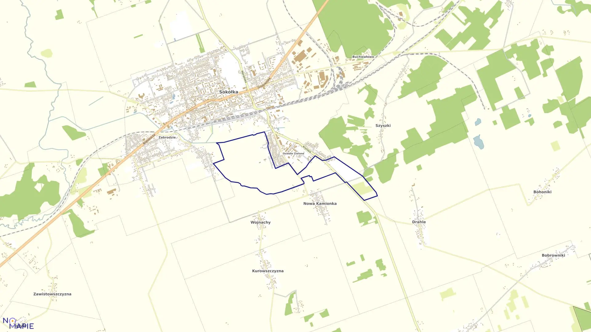 Mapa obrębu M.SOKÓŁKA-KAMIONKA NOWA w gminie Sokółka