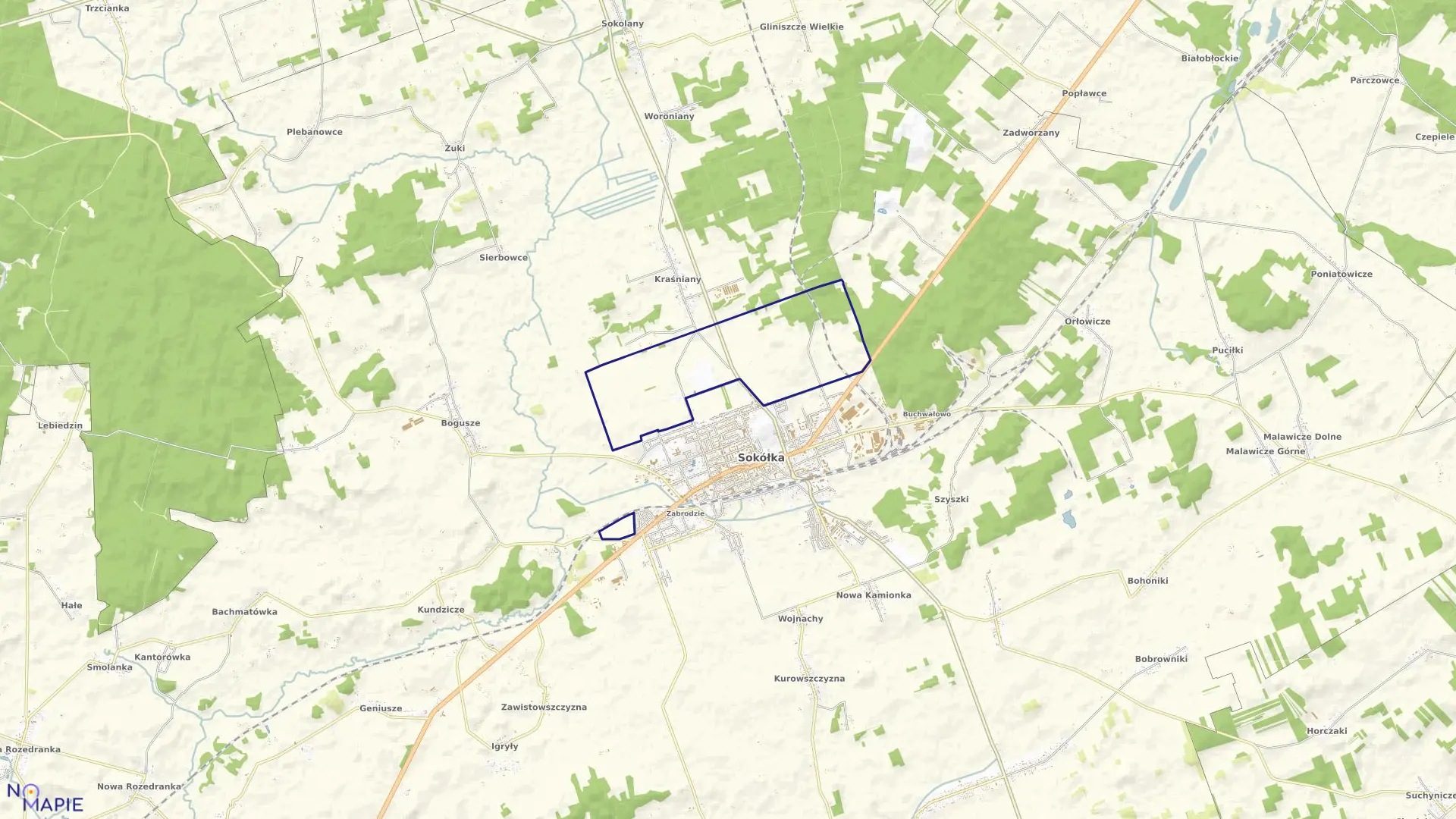 Mapa obrębu M.SOKÓŁKA-KRAŚNIANY w gminie Sokółka