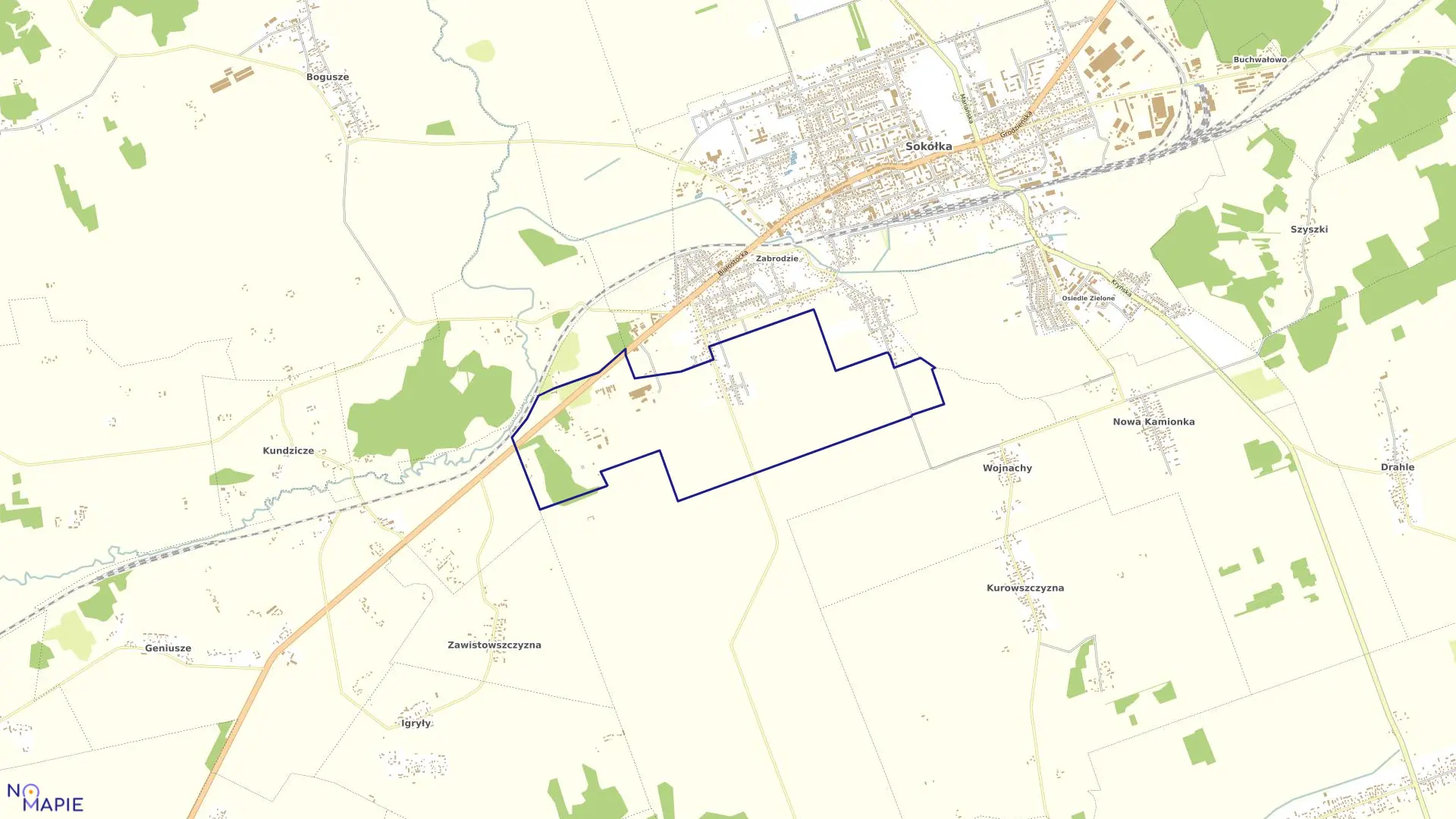 Mapa obrębu M.SOKÓŁKA-SŁOJNIKI w gminie Sokółka