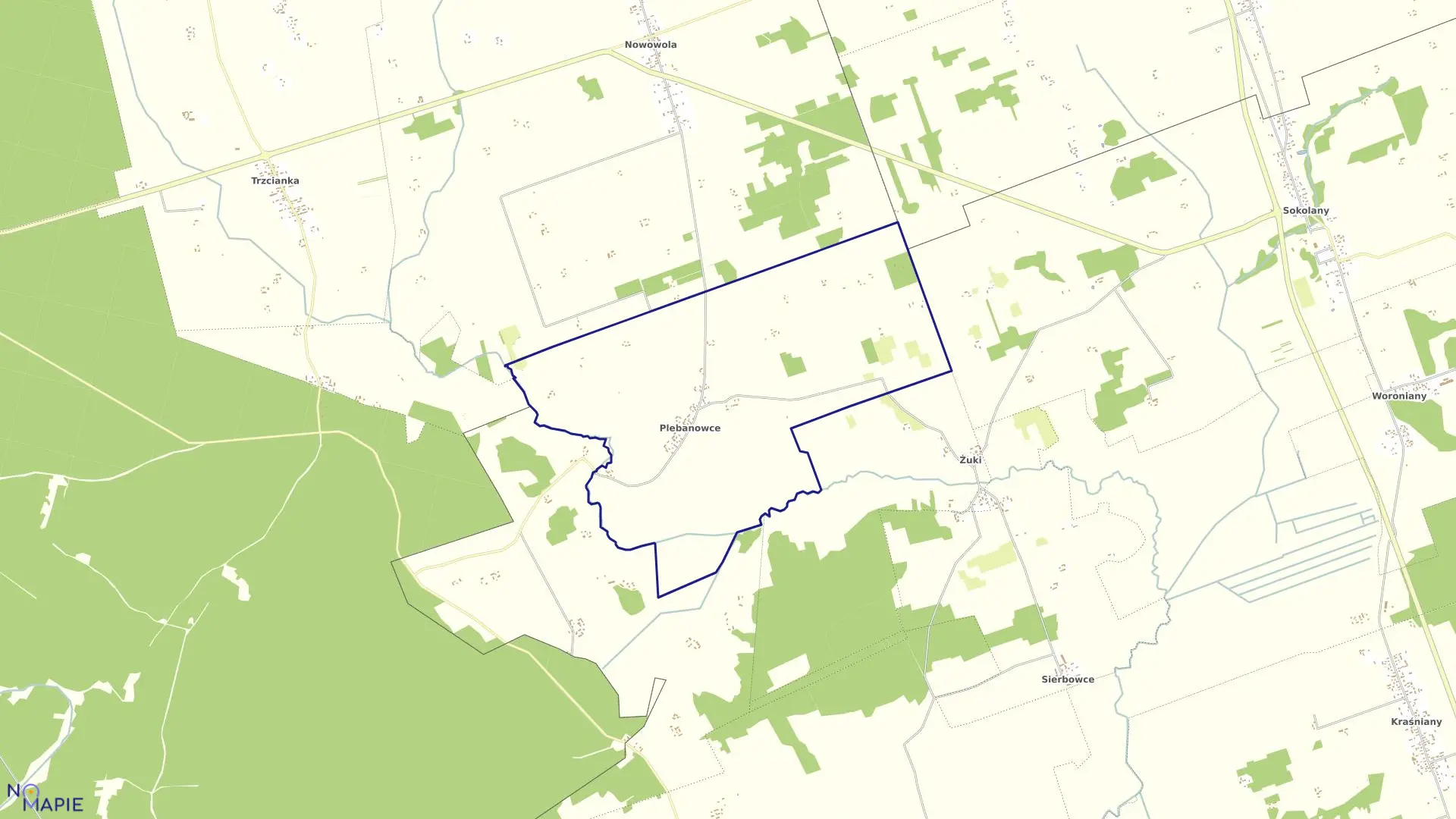 Mapa obrębu PLEBANOWCE w gminie Sokółka