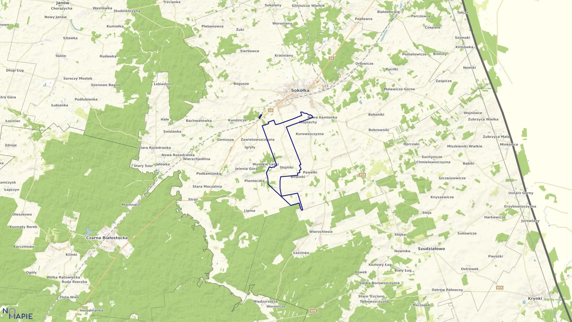 Mapa obrębu SŁOJNIKI w gminie Sokółka