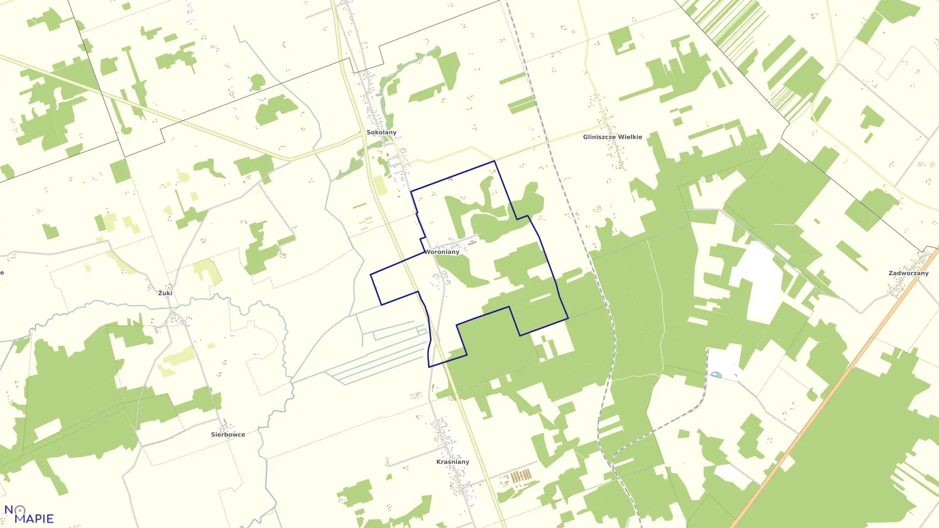 Mapa obrębu WORONIANY w gminie Sokółka